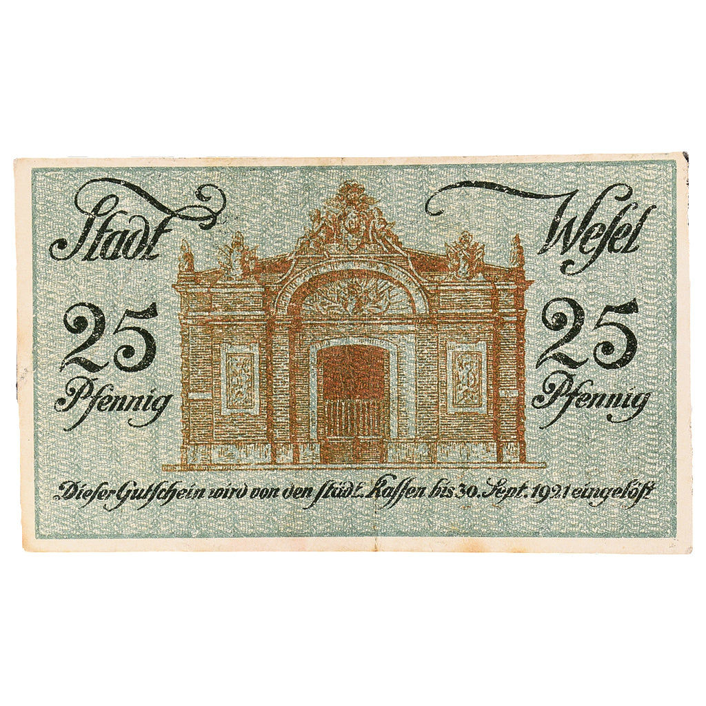 Banknote, Germany, Wesel, 25 Pfennig, aigle 1921-09-30, VF(20-25) Mehl:W31.3a