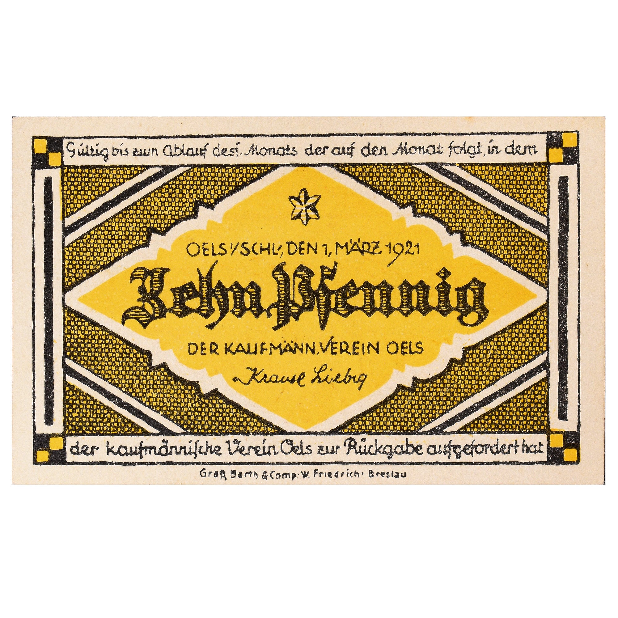 Banknote, Germany, Oels, 10 Pfennig, paysage, 1921, UNC(63) Mehl: O12.1