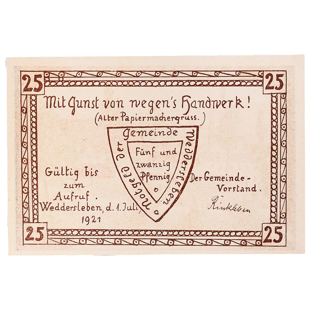 Banknote, Germany, Weddersleben, 25 Pfennig, Usine, 1921 UNC(63) Mehl:1386.2a