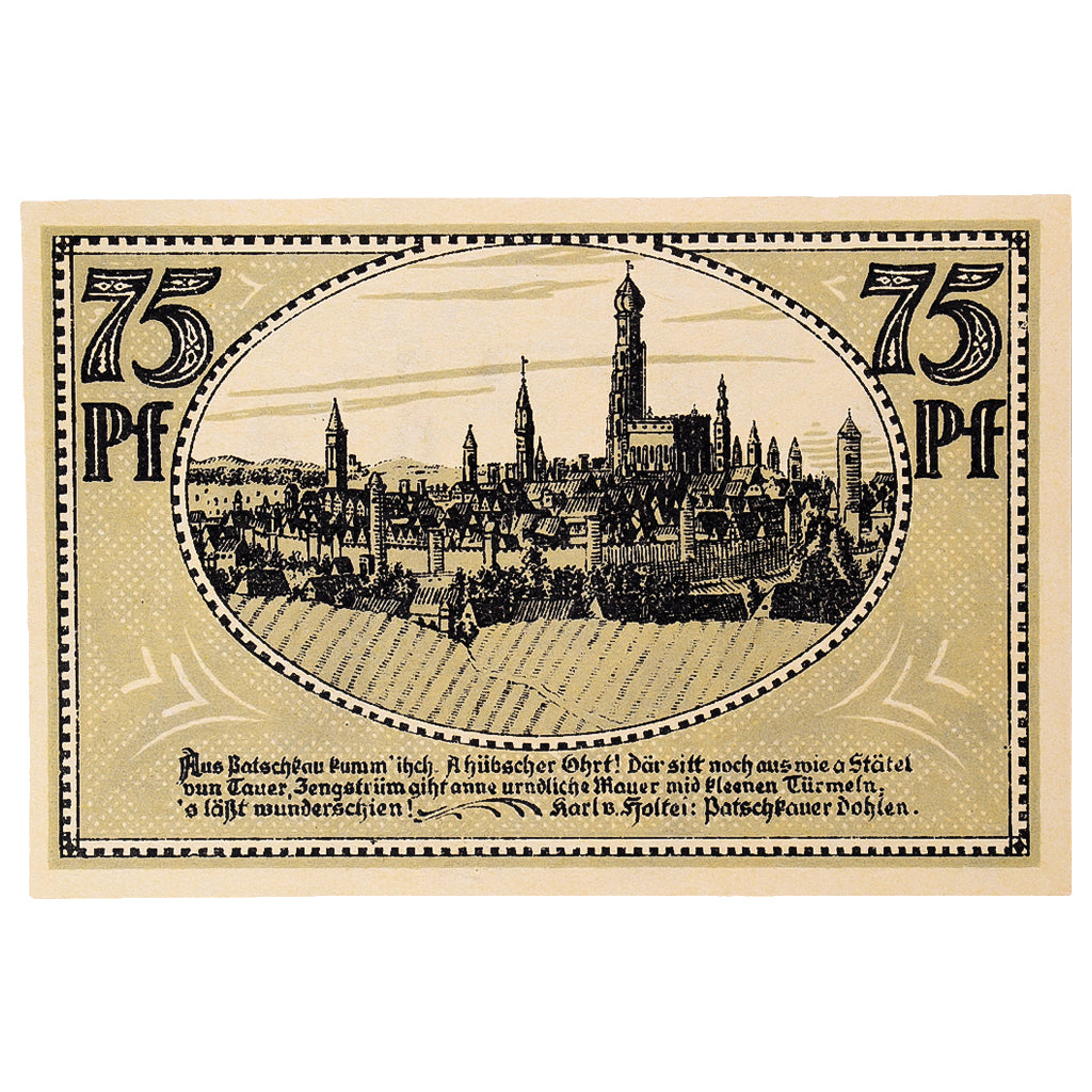 Banknote, Germany, Patschkau, 75 Pfennig, aigle, 1922, UNC(63), Mehl:1052.2