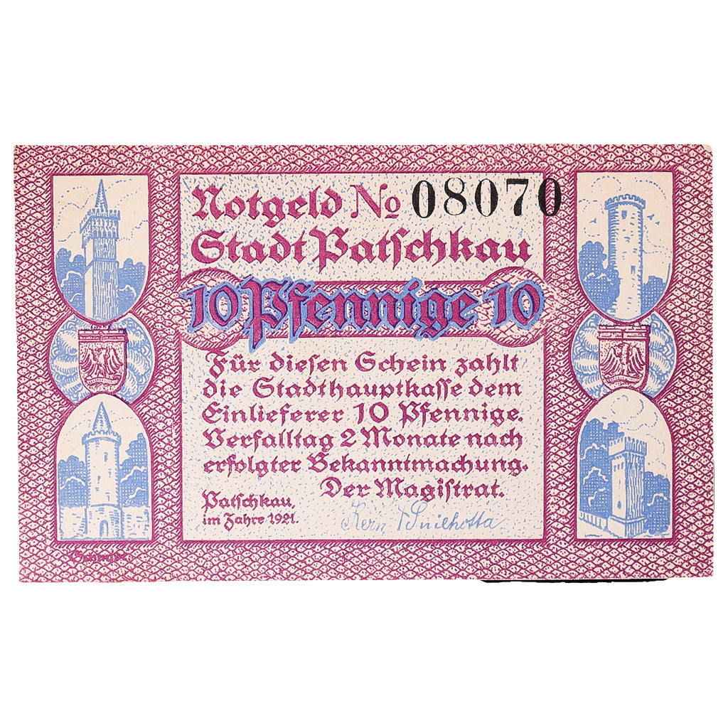 Geldschein, Deutschland, Patschkau, 10 Pfennig, Eglise, 1921, UNZ-, Mehl:1052.1