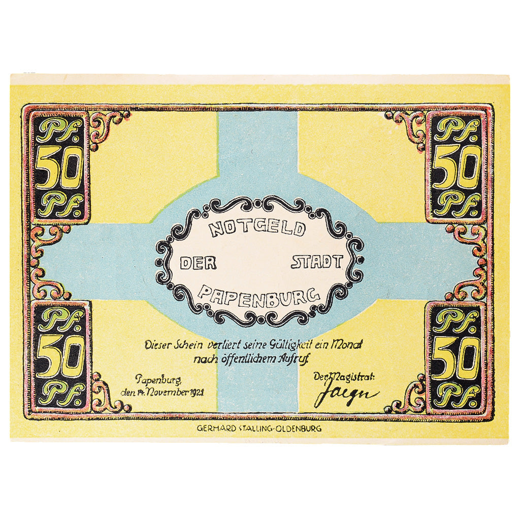 Banknote, Germany, Papenburg, 50 Pfennig, personnage 1921 UNC(60-62) Mehl:1044.1