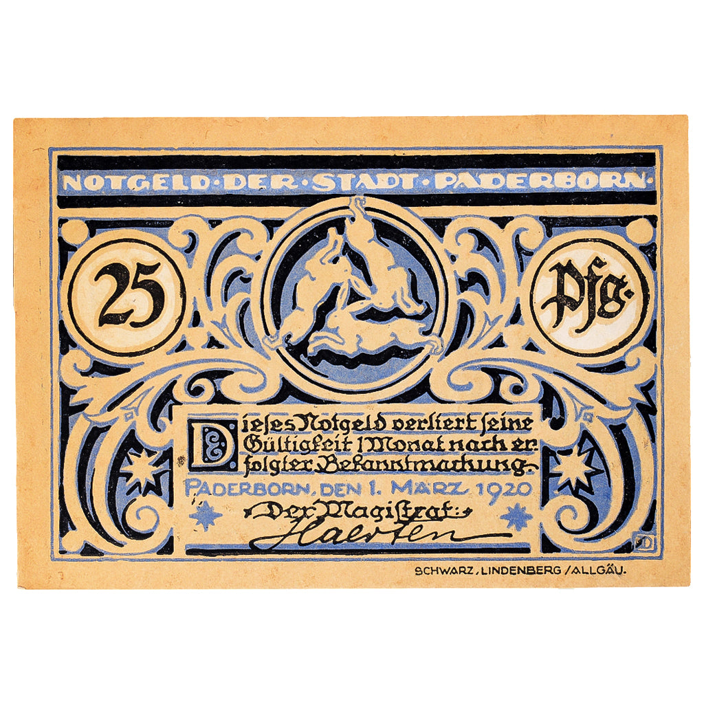 Banknote, Germany, Paderborn, 25 Pfennig, Eglise, 1920, UNC(63) Mehl:P1.3b