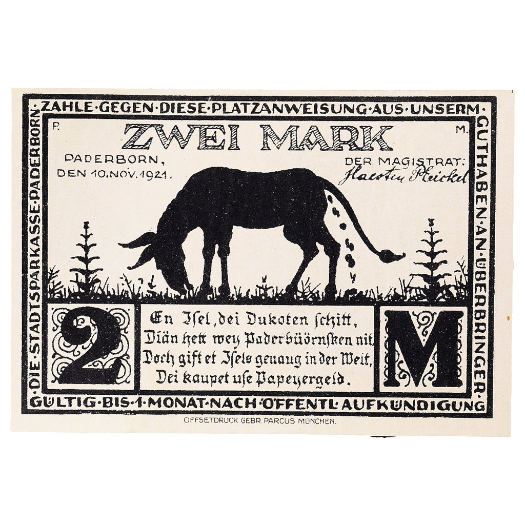 Billet, Allemagne, Paderborn, 2 Mark, rue, 1921, 1921-11-10, SPL, Mehl:1043.6