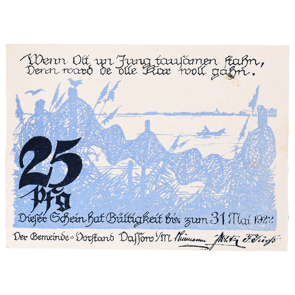 Banknote, Germany, Dassow, 25 Pfennig, mer, 1922, UNC(63), Mehl:260.1