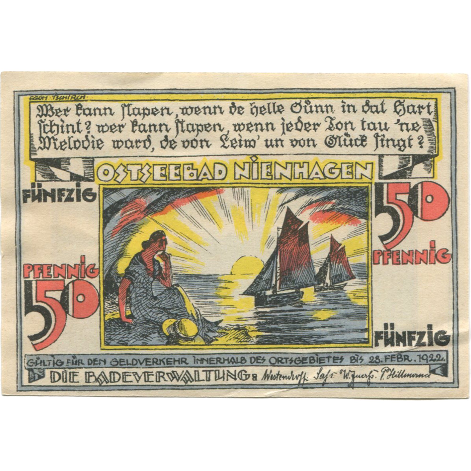 Banknote, Germany, Nienhagen, 50 Pfennig, voilier, 1922, UNC(63), Mehl:975.1