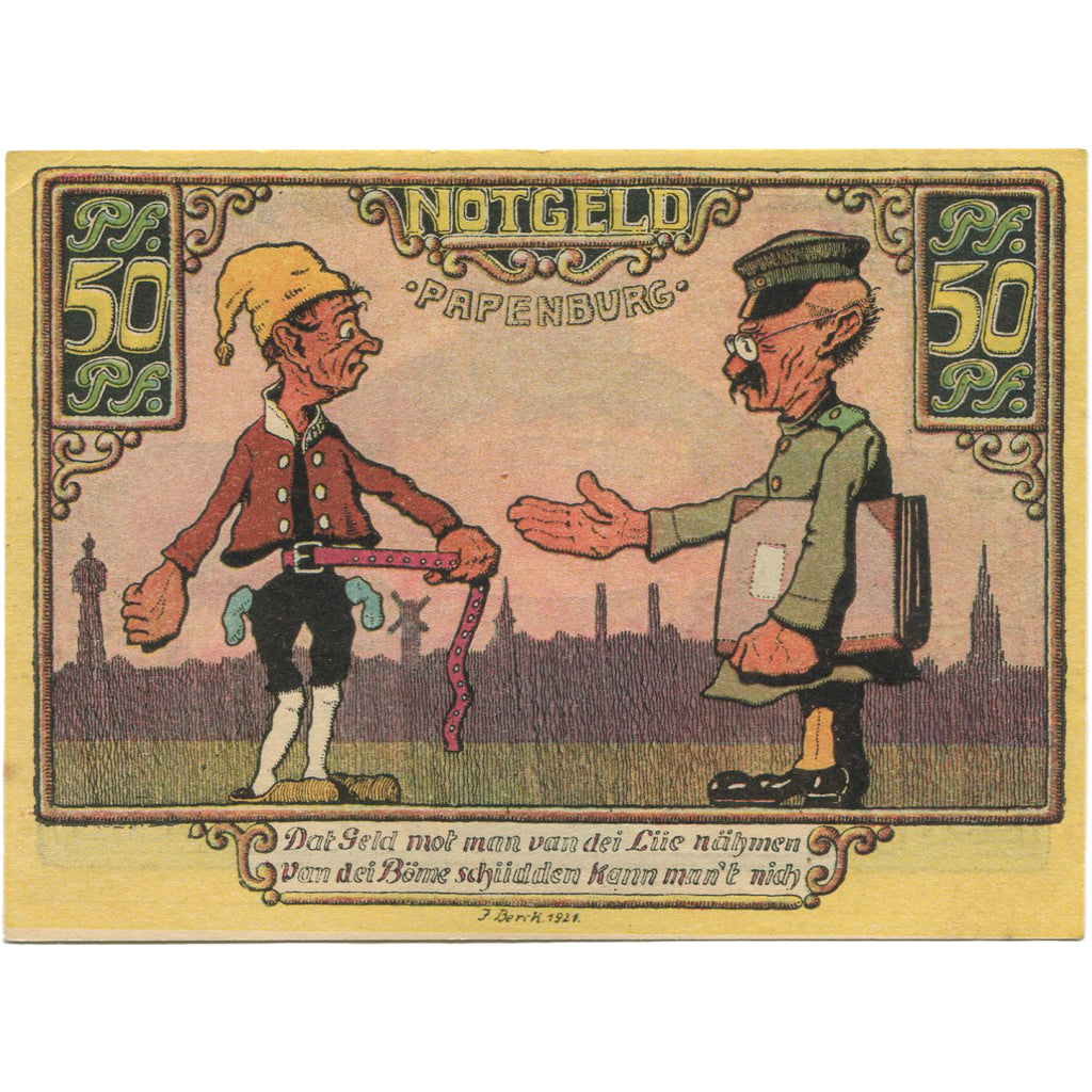 Banknote, Germany, Papenburg, 50 Pfennig, personnage, 1921 UNC(63) Mehl:1044.1