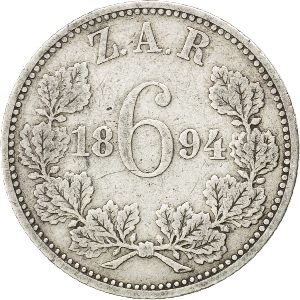 SOUTH AFRICA, 6 Pence, 1894, KM #4, EF(40-45), Silver, 2.76