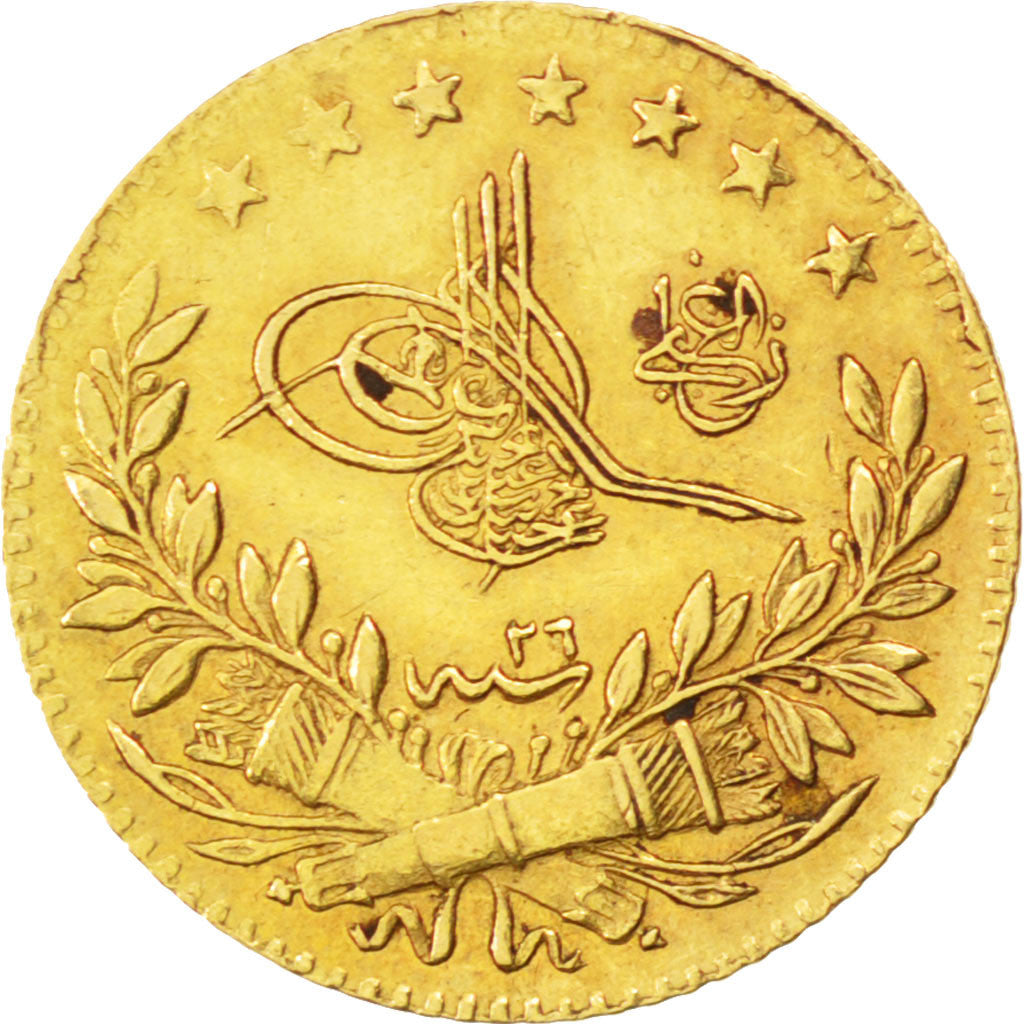 TURKEY, 25 Kurush, 1900, Qustantiniyah, KM #729, EF(40-45), Gold, 1.79