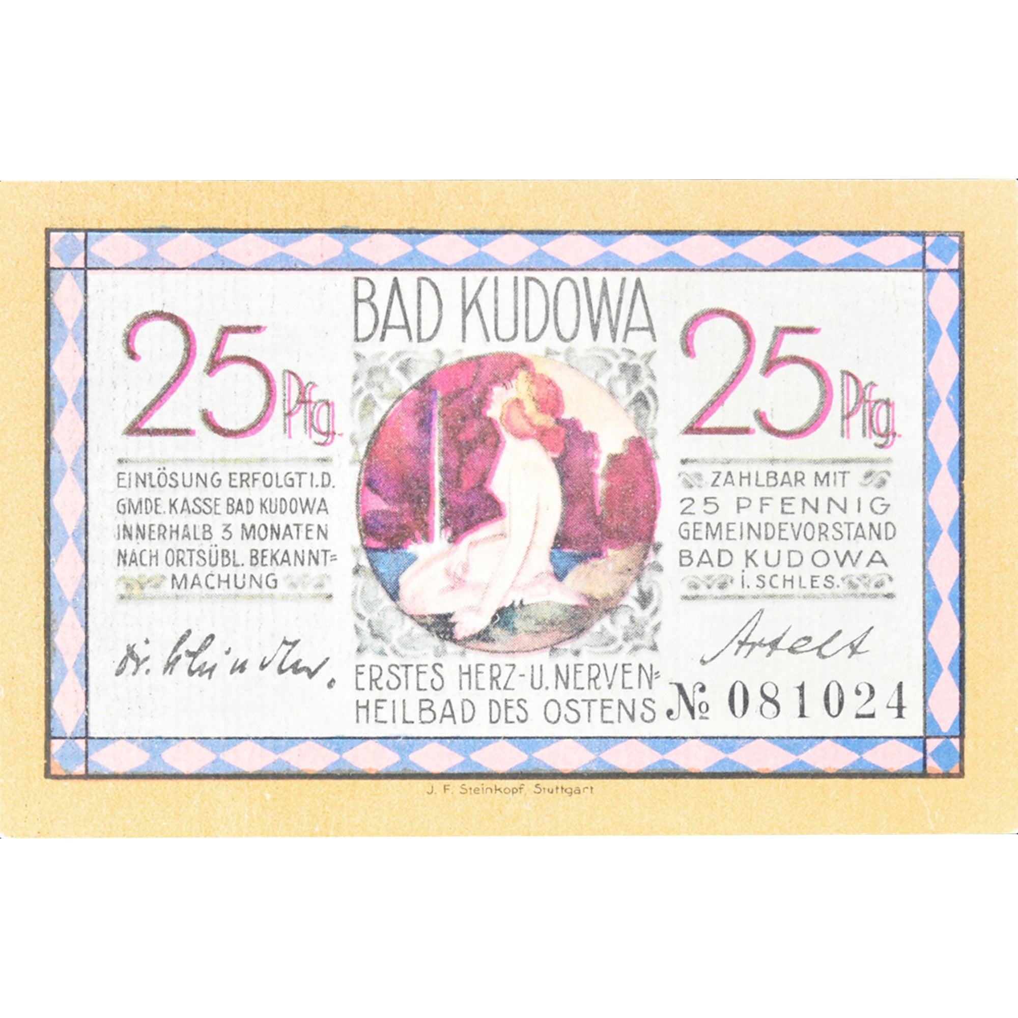Billet, Allemagne, Kudowa, 25 Pfennig, jardin, 1921, SPL, Mehl:748.1