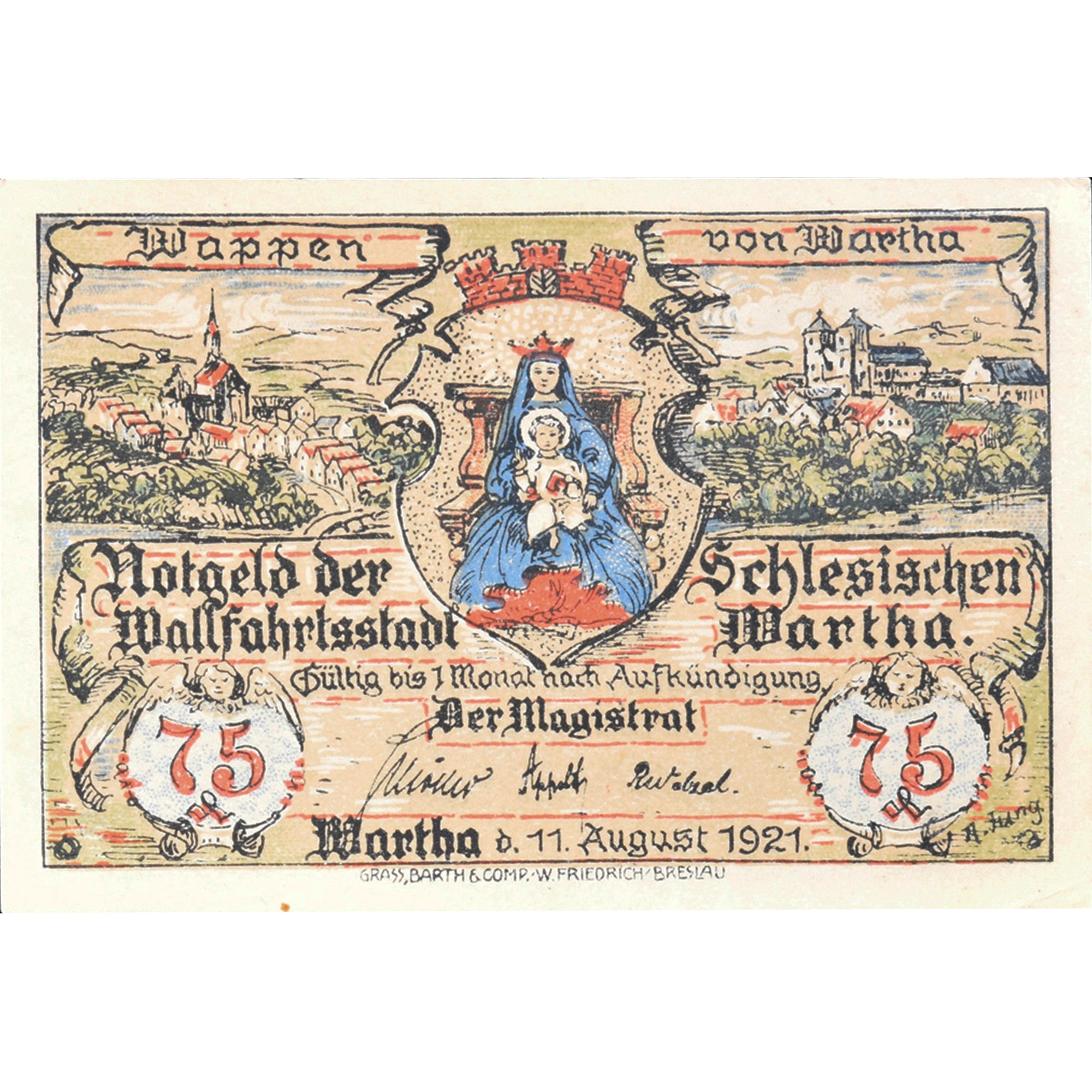 Banknote, Germany, Wartha, 75 Pfennig, Eglise 1921-08-11, UNC(63) Mehl:1381.2