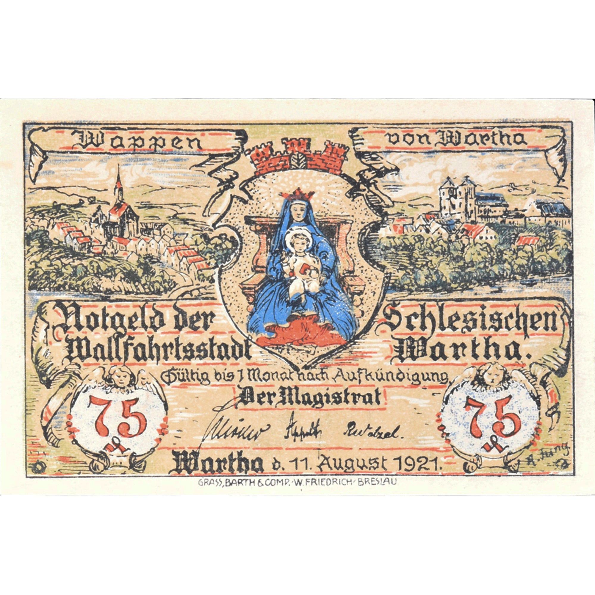 Billet, Allemagne, Wartha, 75 Pfennig, montagne 1921-08-11, SPL Mehl:1381.2