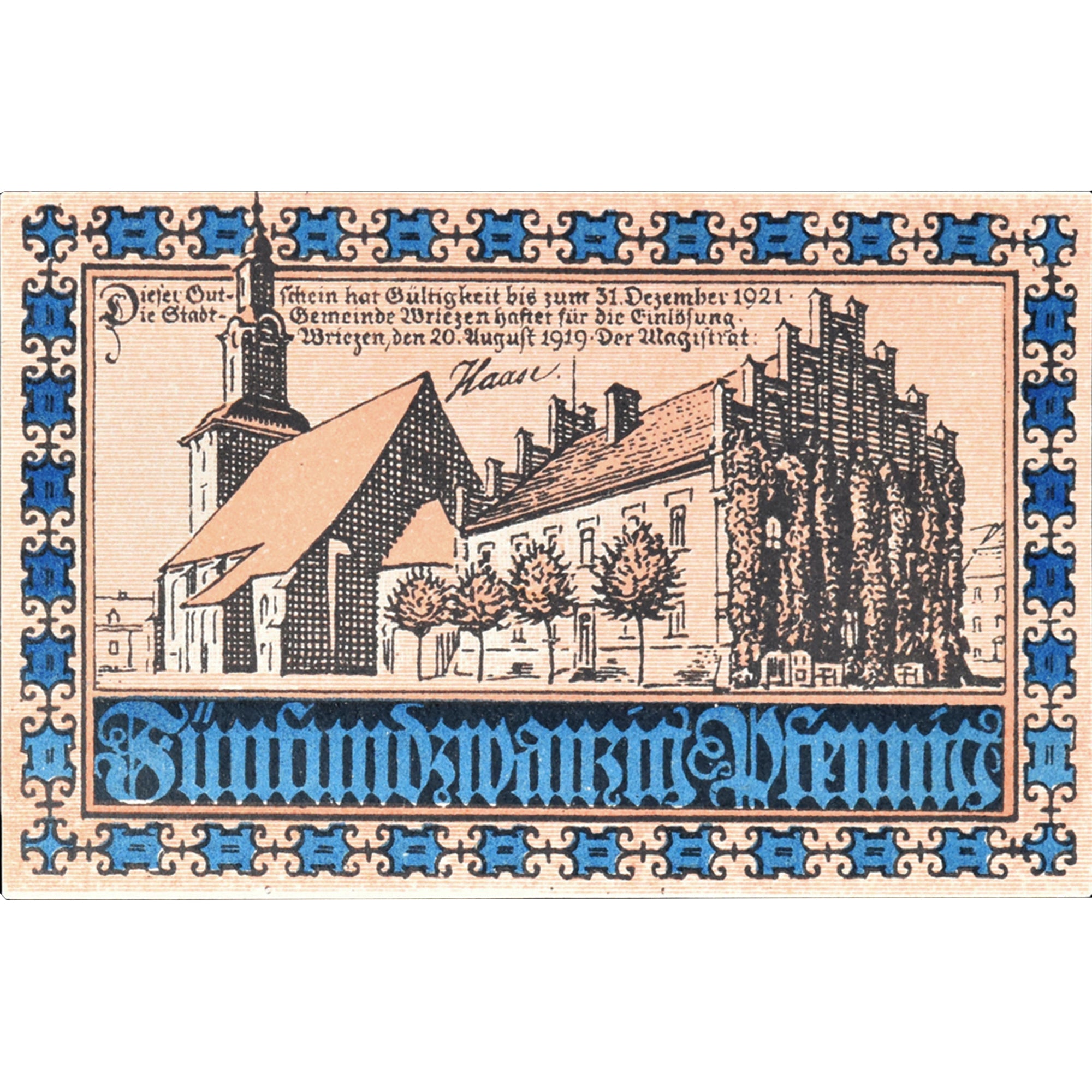 Geldschein, Deutschland, Wriezen, 25 Pfennig, Eglise, 1921, UNZ-, Mehl:1456.1