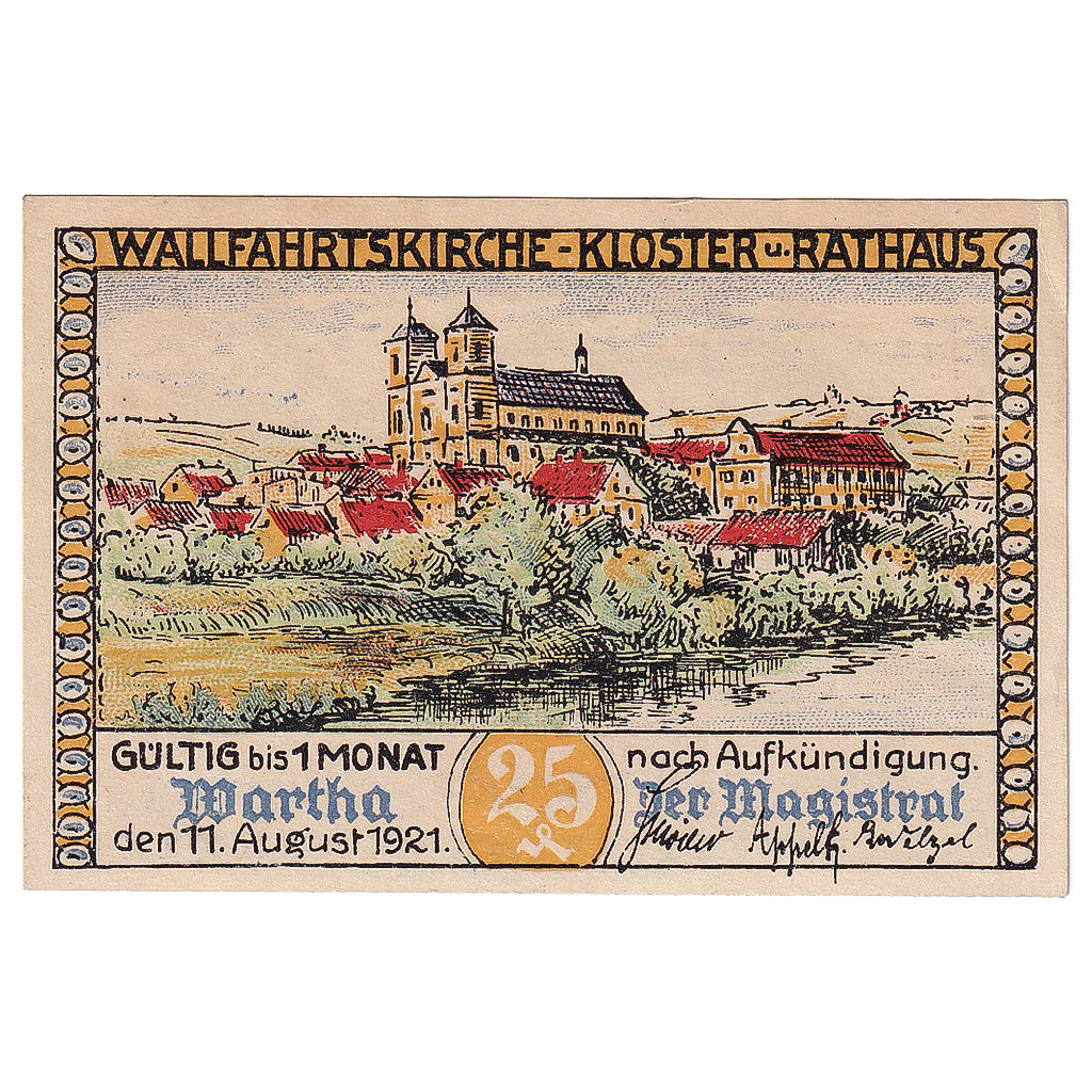 Banknote, Germany, Wartha, 25 Pfennig, château, 1921 UNC(63) Mehl:1381.1