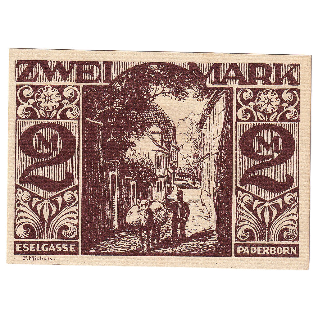 Banknote, Germany, Paderborn, 2 Mark, rue, 1921 UNC(63) Mehl:1043.5