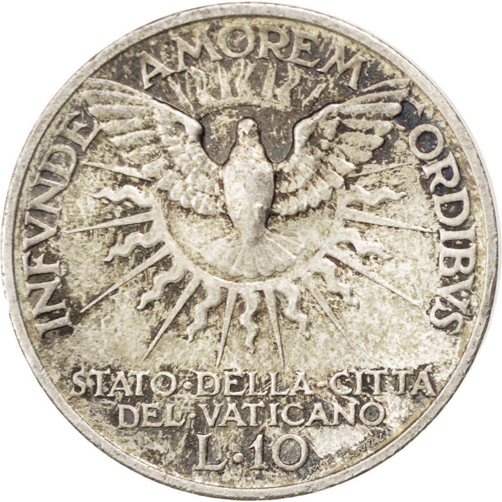 VATICAN CITY, 10 Lire, 1939, KM #21, MS(60-62), Silver, 27, 10.04