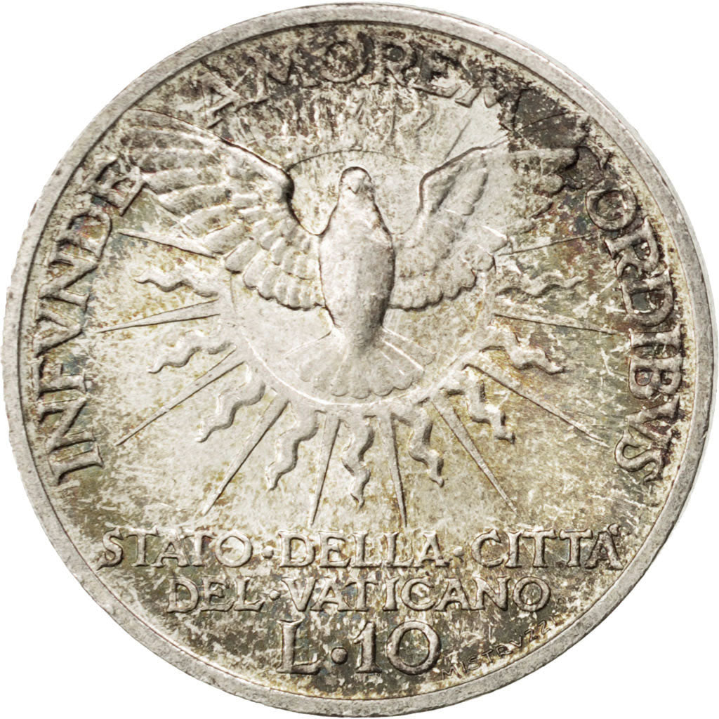 VATICAN CITY, 10 Lire, 1939, KM #21, MS(60-62), Silver, 27, 10.05