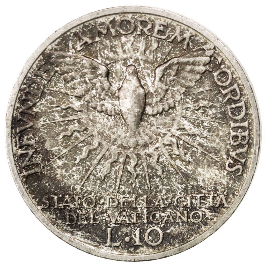 VATICAN CITY, 10 Lire, 1939, KM #21, MS(60-62), Silver, 27, 10.05