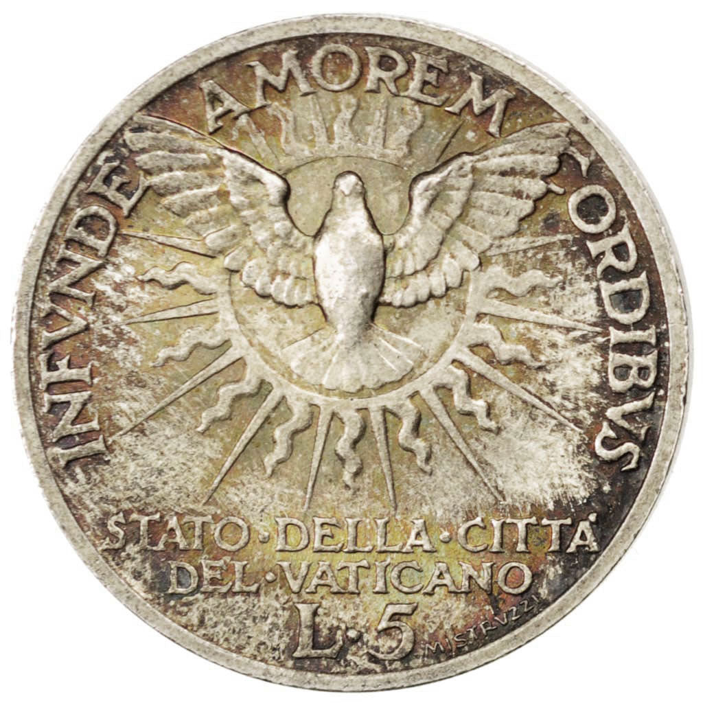 VATICAN CITY, 5 Lire, 1939, KM #20, MS(63), Silver, 23, 5.01