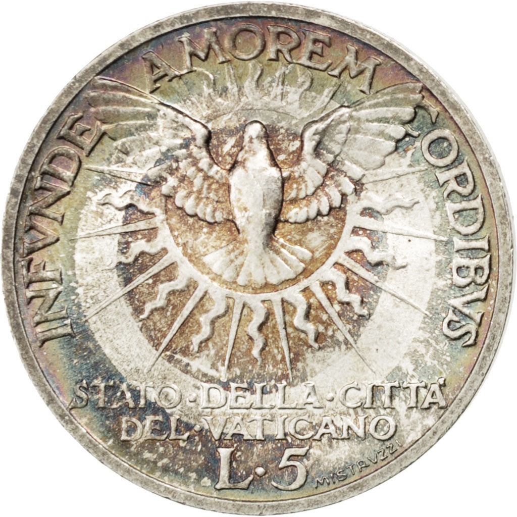 VATICAN CITY, 5 Lire, 1939, KM #20, MS(63), Silver, 23, 5.01