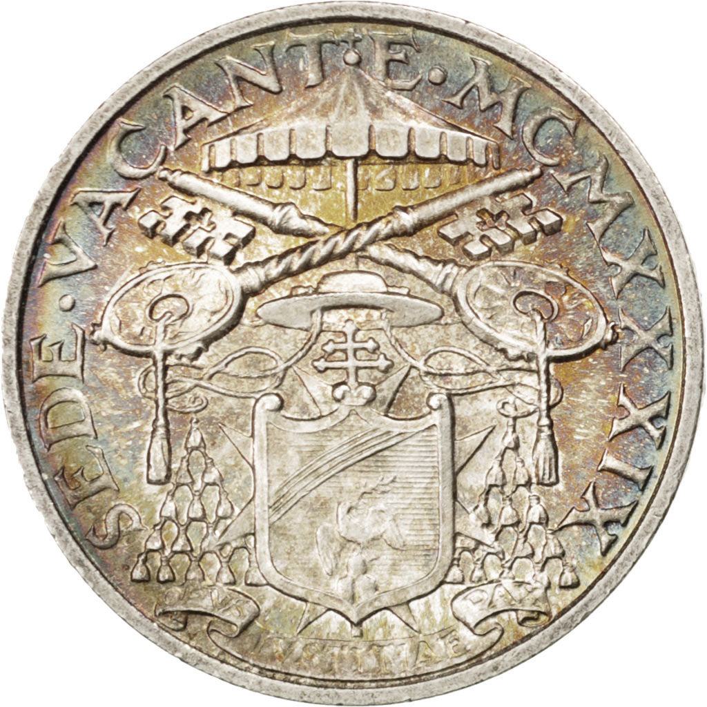 VATICAN CITY, 5 Lire, 1939, KM #20, MS(63), Silver, 23, 5.04