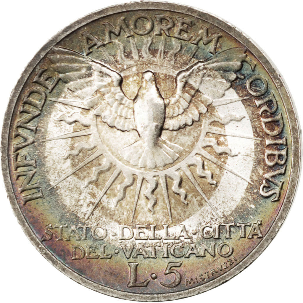 VATICAN CITY, 5 Lire, 1939, KM #20, MS(63), Silver, 23, 5.04