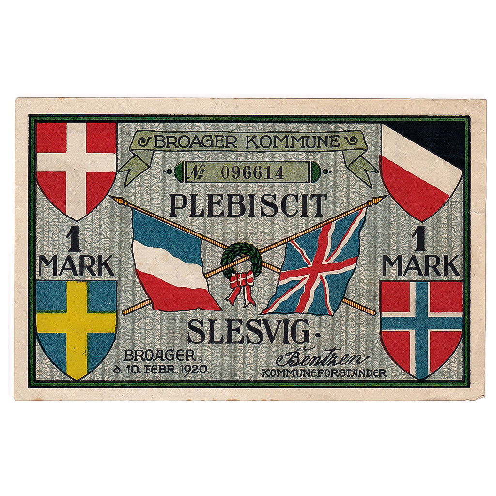 Banknote, Germany, Slesvig, 1 Mark, drapeau, 1920 AU(55-58) Mehl:188.3a