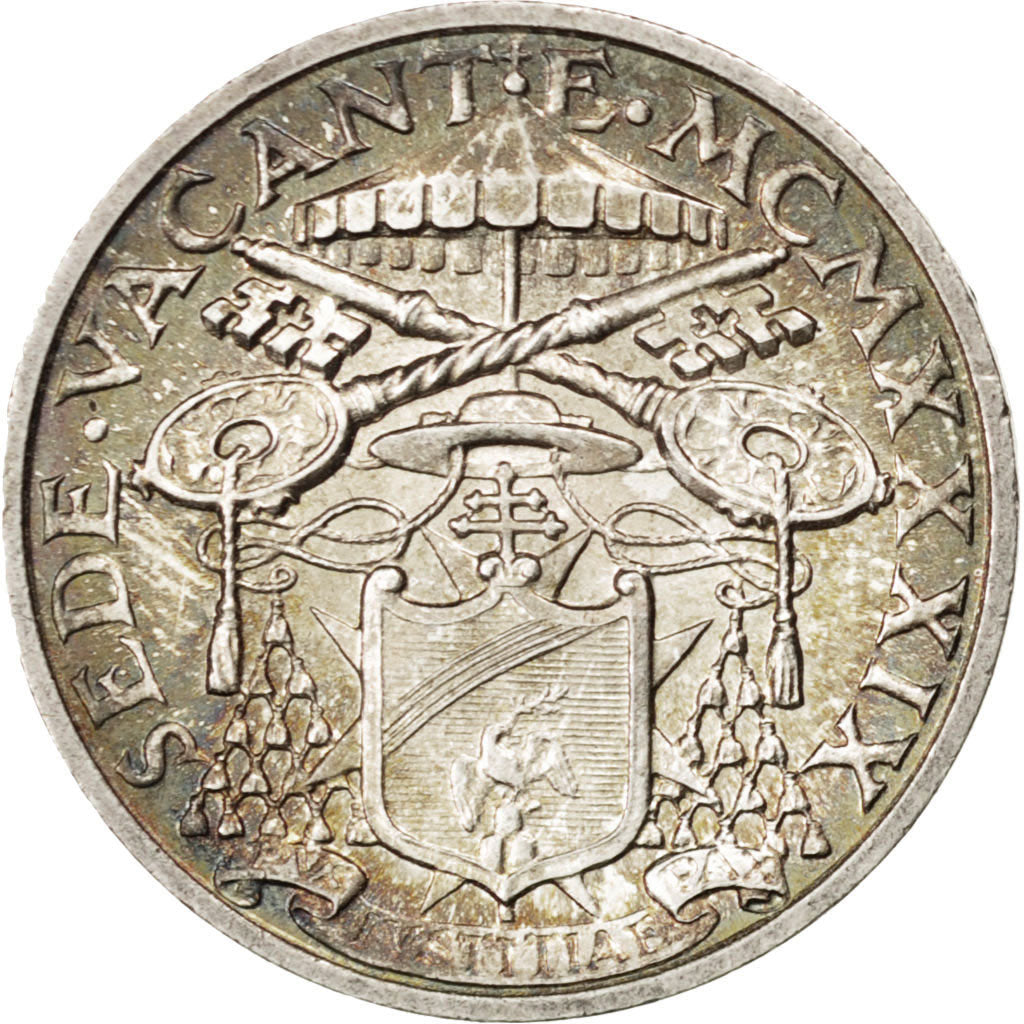 VATICAN CITY, 5 Lire, 1939, KM #20, MS(63), Silver, 23, 4.98