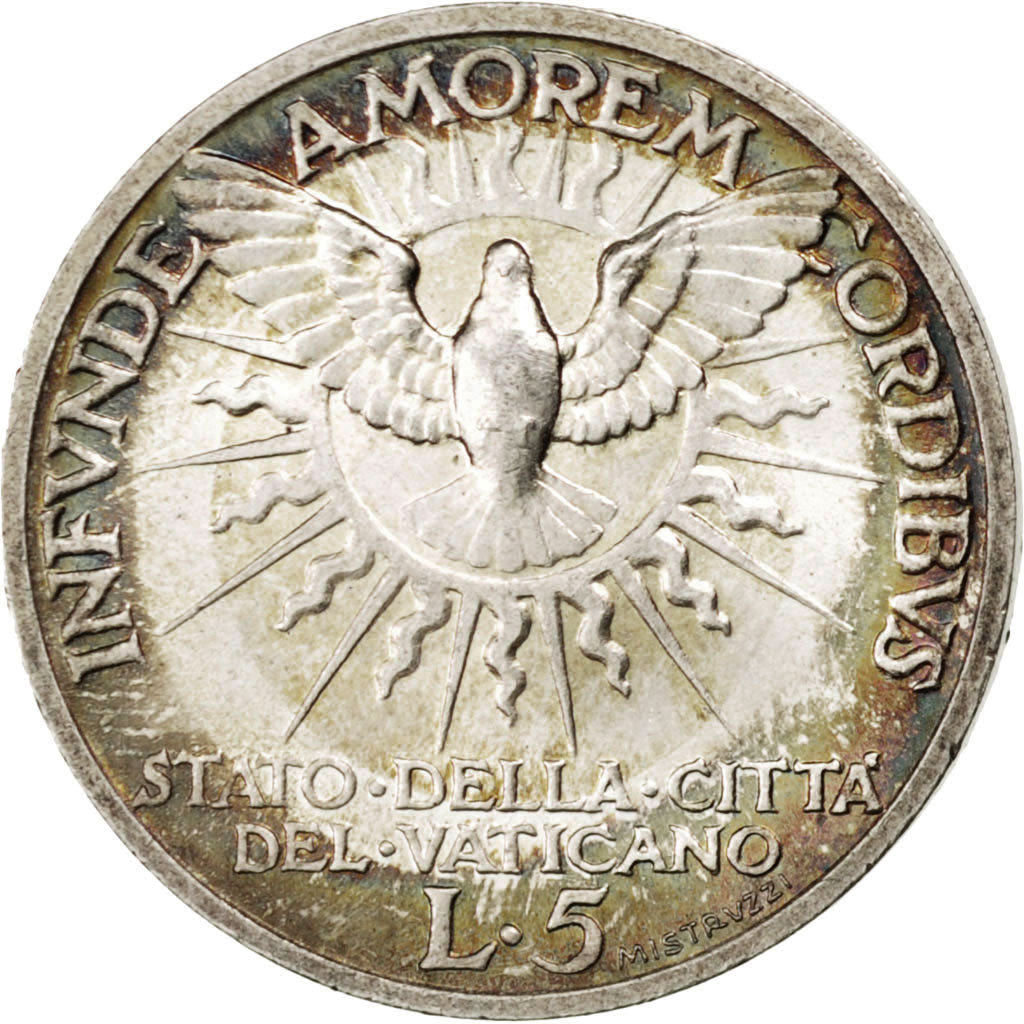 VATICAN CITY, 5 Lire, 1939, KM #20, MS(63), Silver, 23, 4.98