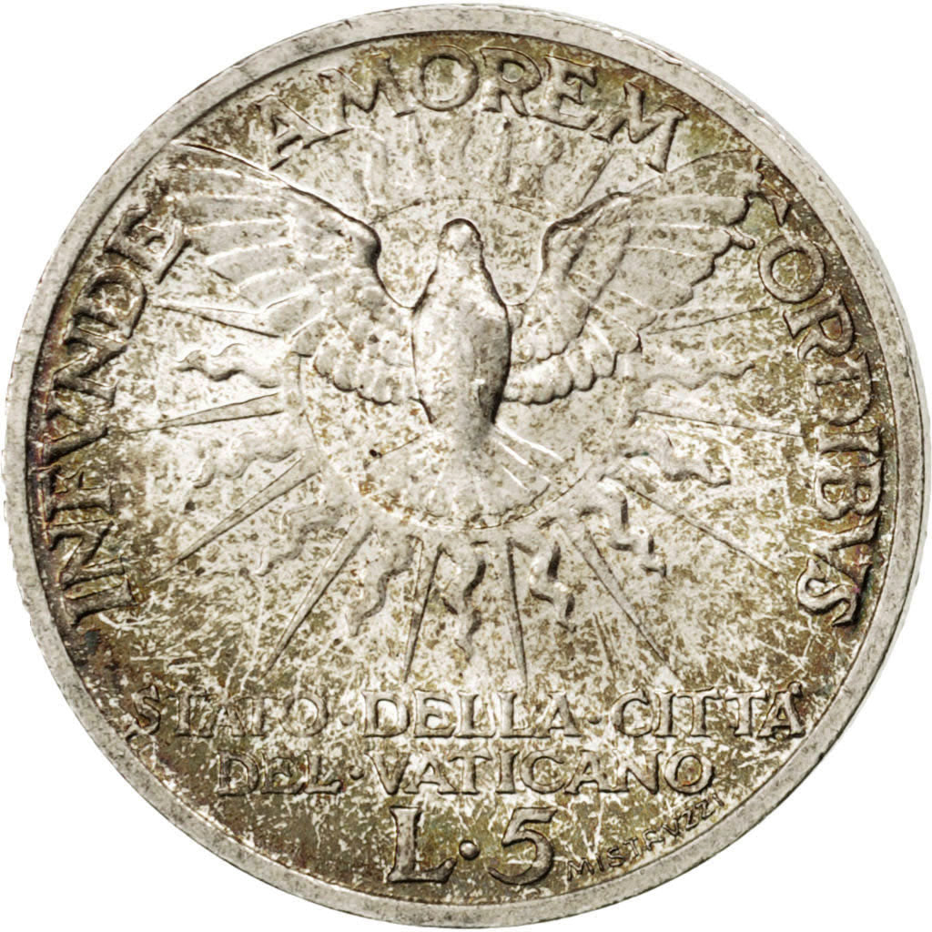 VATICAN CITY, 5 Lire, 1939, KM #20, MS(63), Silver, 23, 5.03