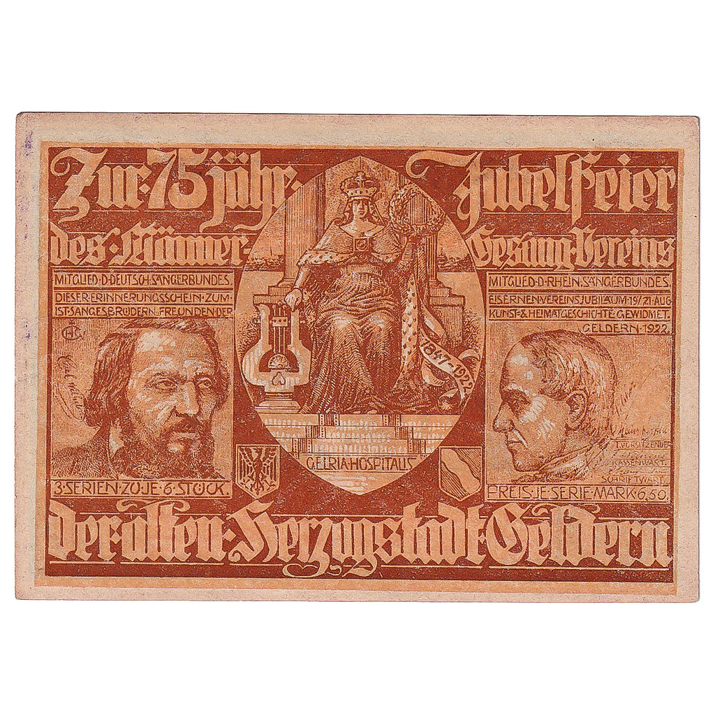 Banknote, Germany, Geldern, 75 Pfennig, personnage, 1922 UNC(63) Mehl:415.2