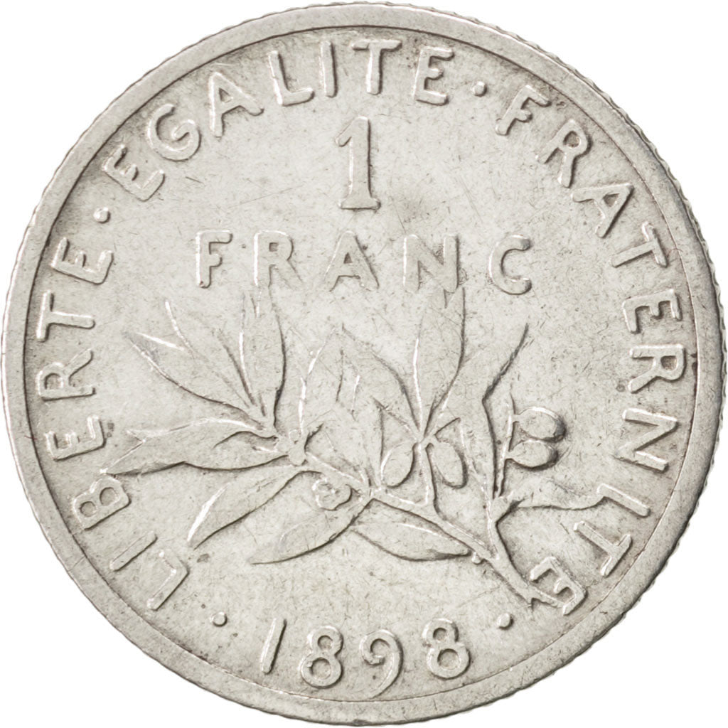FRANCE, Semeuse, Franc, 1898, Paris, KM #844.1, VF(20-25), Silver, 23, Gadoury..