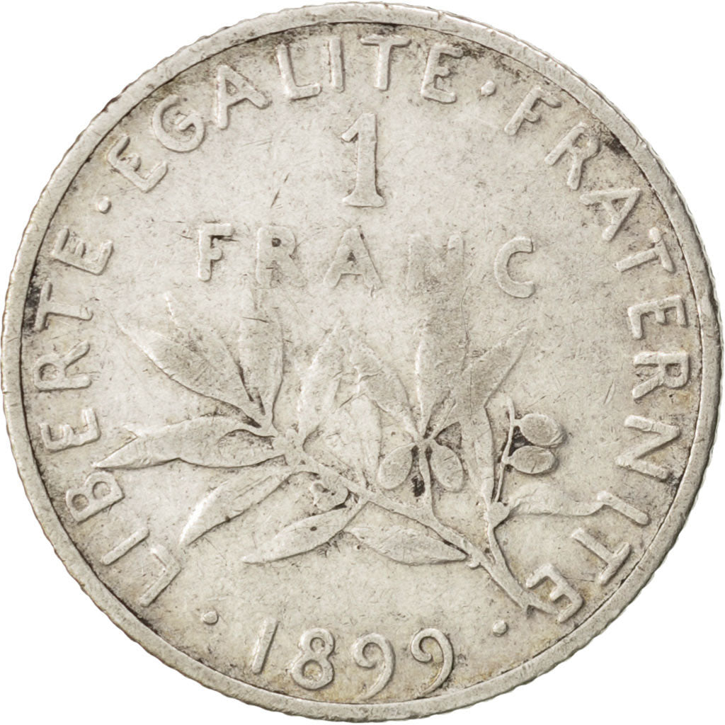 FRANCE, Semeuse, Franc, 1899, Paris, KM #844.1, VF(30-35), Silver, 23, Gadoury..