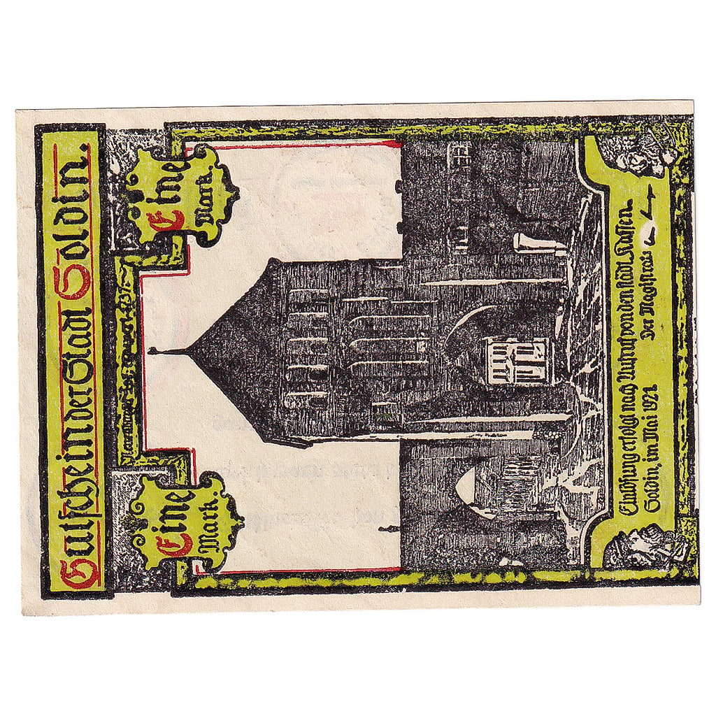 Banknote, Germany, Soldin, 1 Mark, tour, 1921, UNC(63), Mehl:1235.2