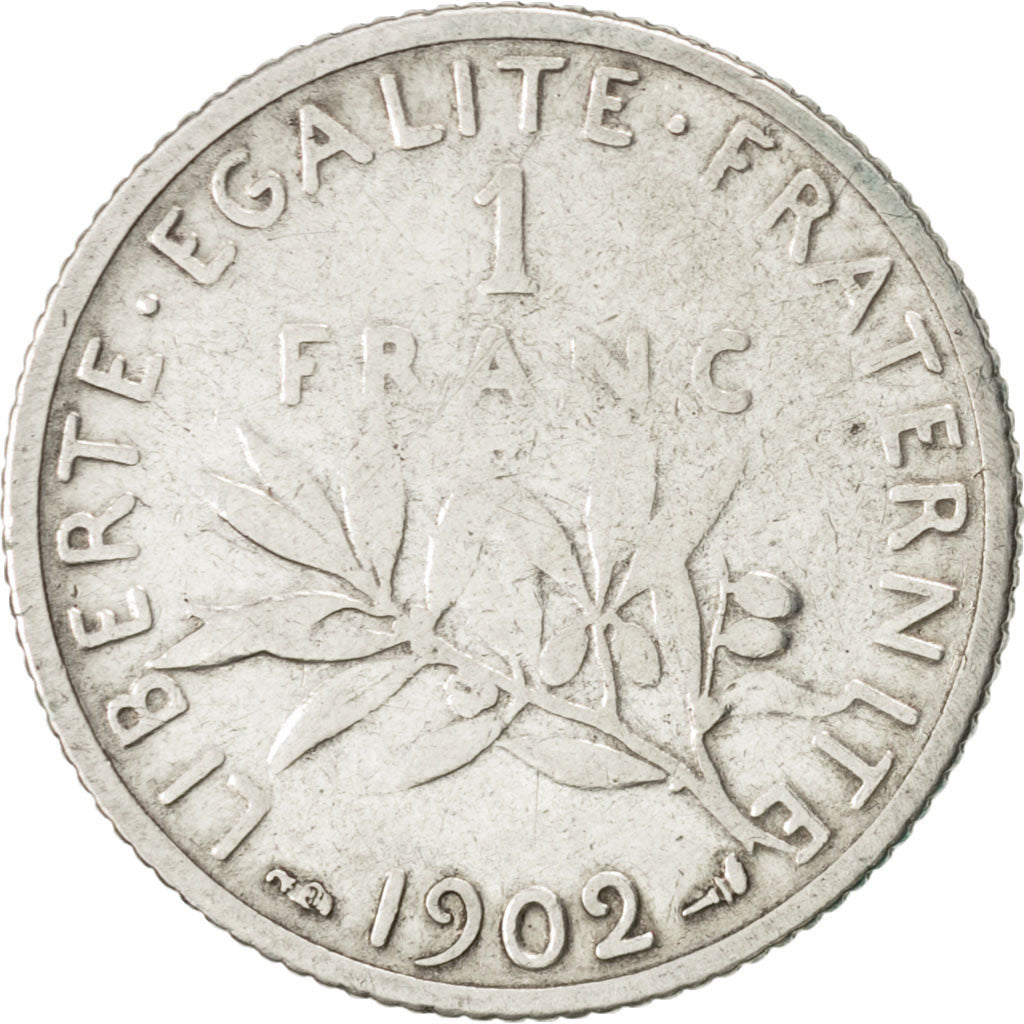 FRANCE, Semeuse, Franc, 1902, Paris, KM #844.1, VF(20-25), Silver, 23, Gadoury..