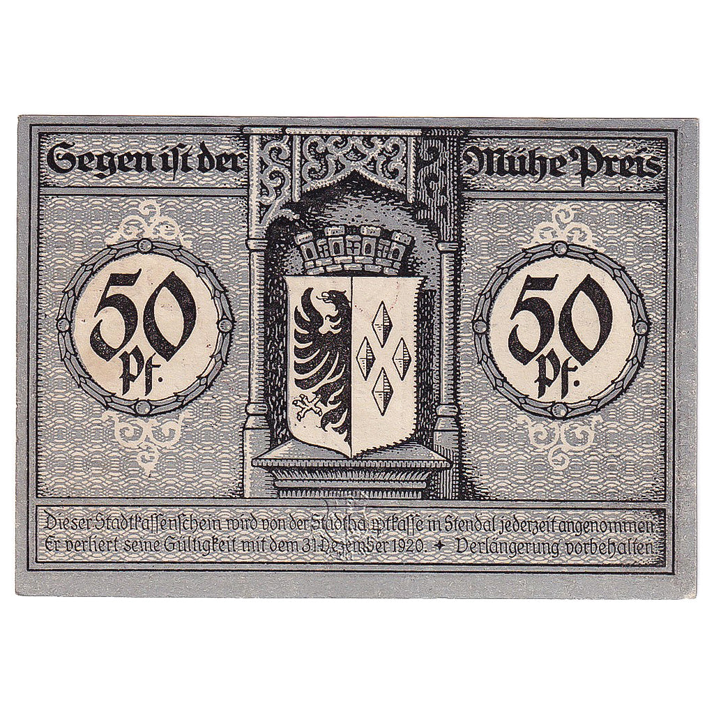 Banknote, Germany, Stendal, 50 Pfennig, château, 1921 UNC(63) Mehl:1267.1