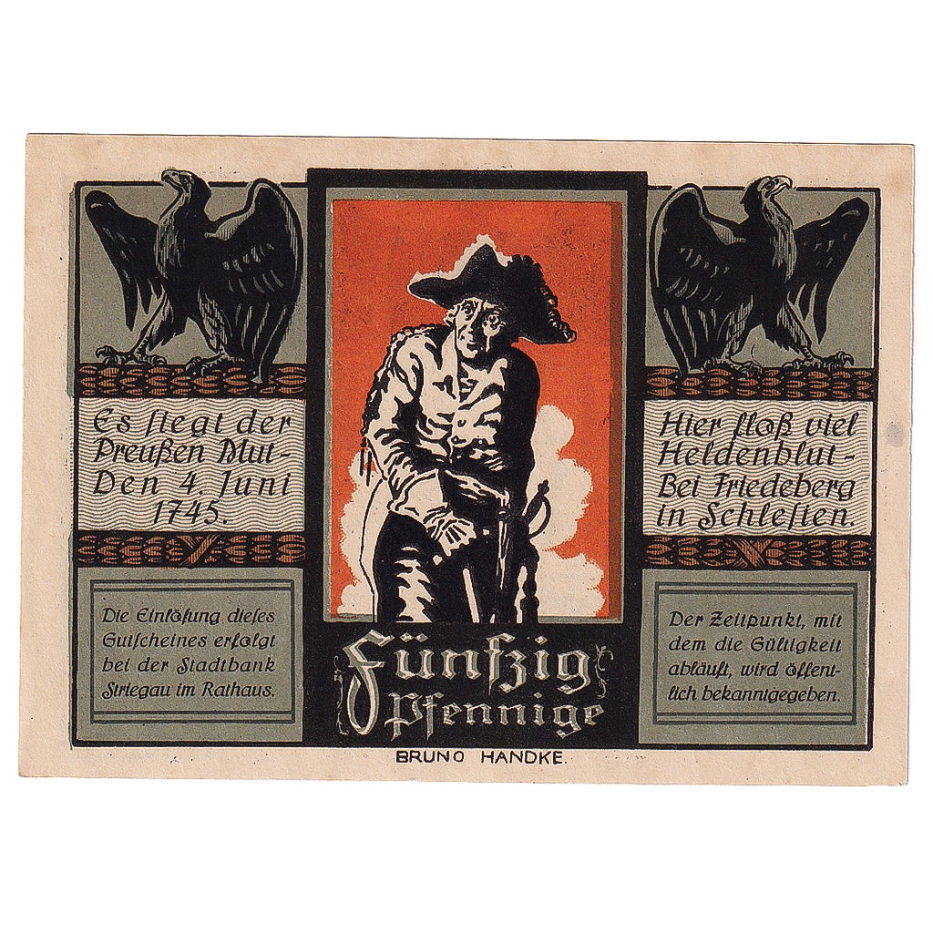 Banknote, Germany, Striegau, 50 Pfennig, aigle, 1921, AU(55-58), Mehl:1284.1