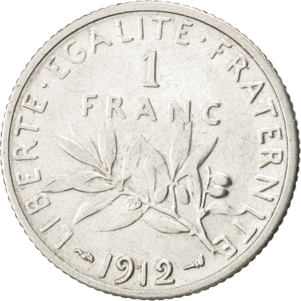 FRANCE, Semeuse, Franc, 1912, Paris, KM #844.1, EF(40-45), Silver, 23, Gadoury..