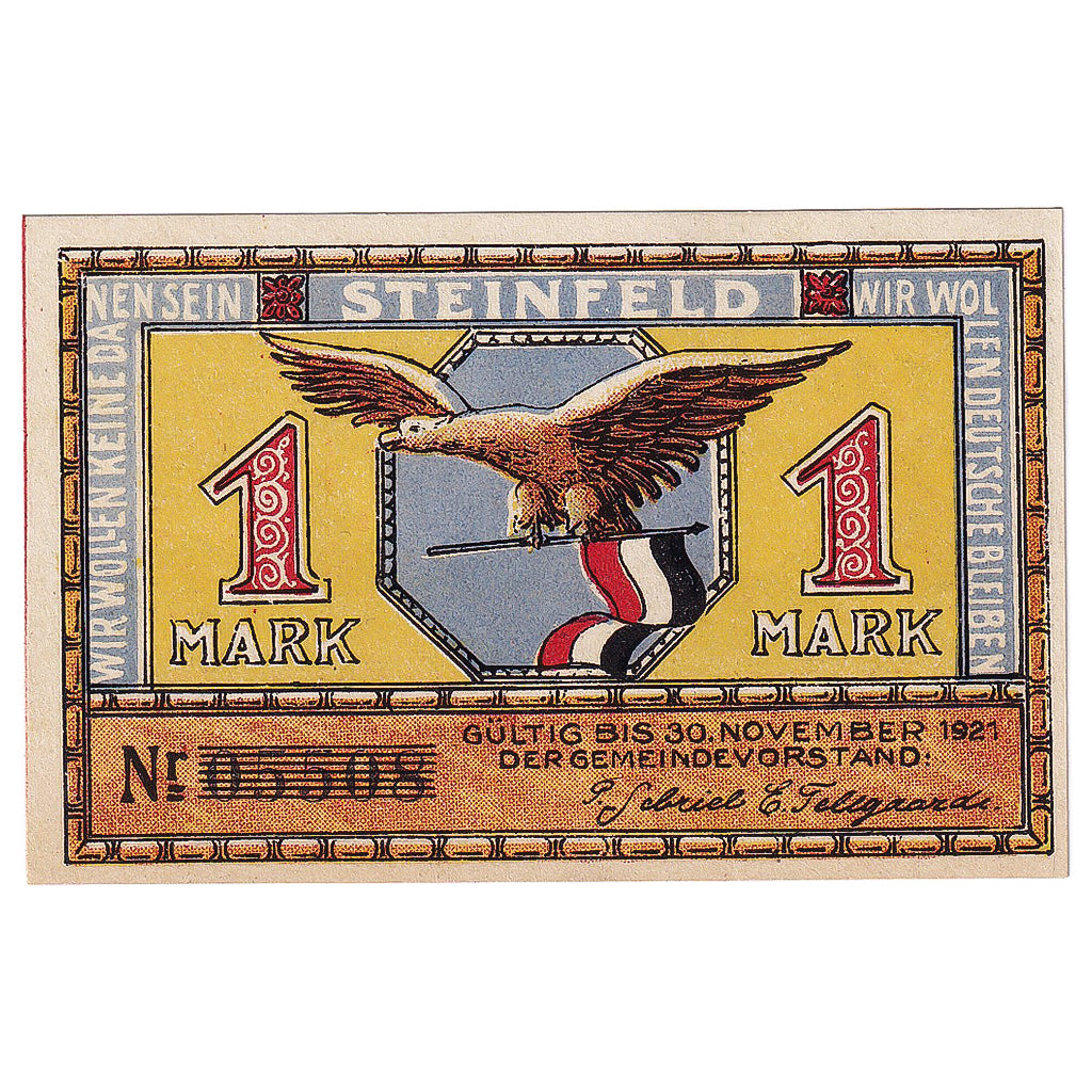 Billet, Allemagne, Steinfeld, 1 Mark, aigle, 1921, 1921-11-30, SPL, Mehl:1262.6a