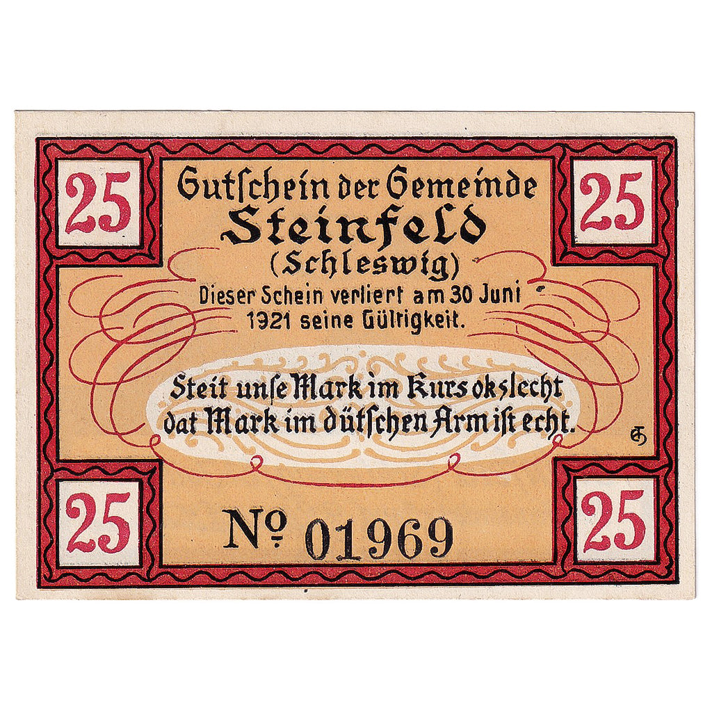Banknote, Germany, Steinfeld, 25 Pfennig, moulin, 1921 UNC(63) Mehl:1262.4