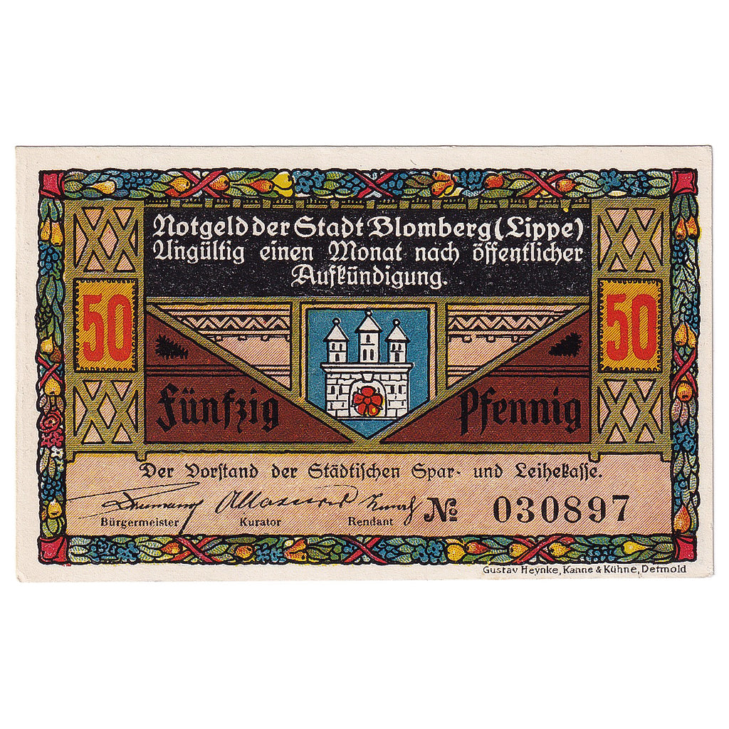 Banknote, Germany, Blomberg, 50 Pfennig, Cour, 1921, UNC(63), Mehl:122.1a