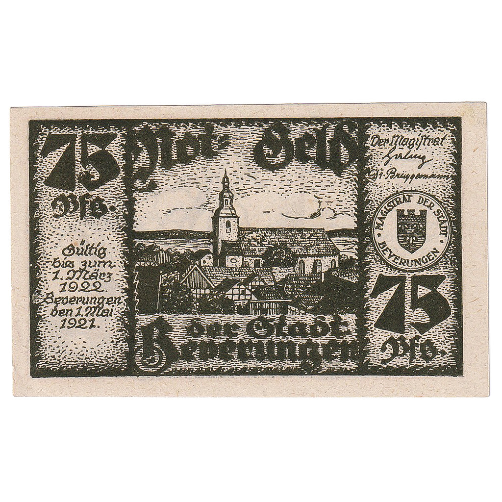 Banknote, Germany, Beverungen, 75 Pfennig, village 1922-03-01, UNC(63) Mehl:99.1
