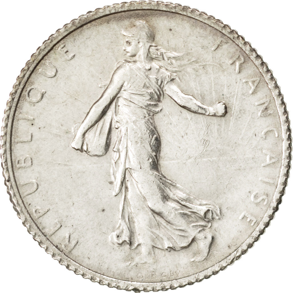 FRANCE, Semeuse, Franc, 1917, Paris, KM #844.1, AU(55-58), Silver, 23, Gadoury..