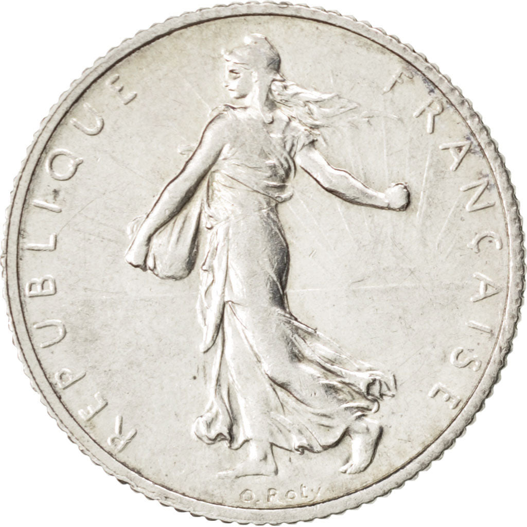 FRANCE, Semeuse, Franc, 1918, Paris, KM #844.1, AU(55-58), Silver, 23, Gadoury..