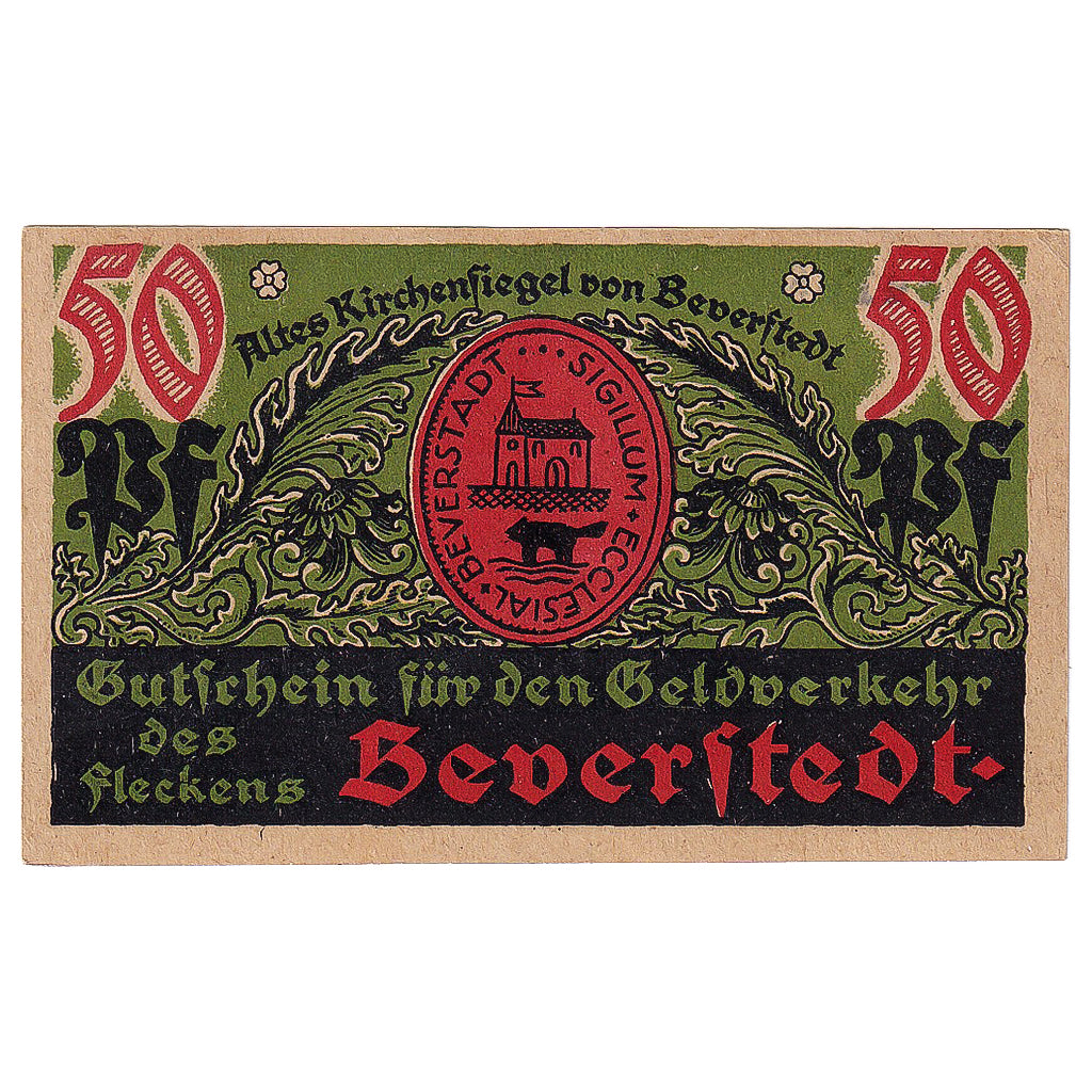 Banknote, Germany, Beverstedt, 50 Pfennig, castor, 1922 AU(55-58) Mehl:98.1