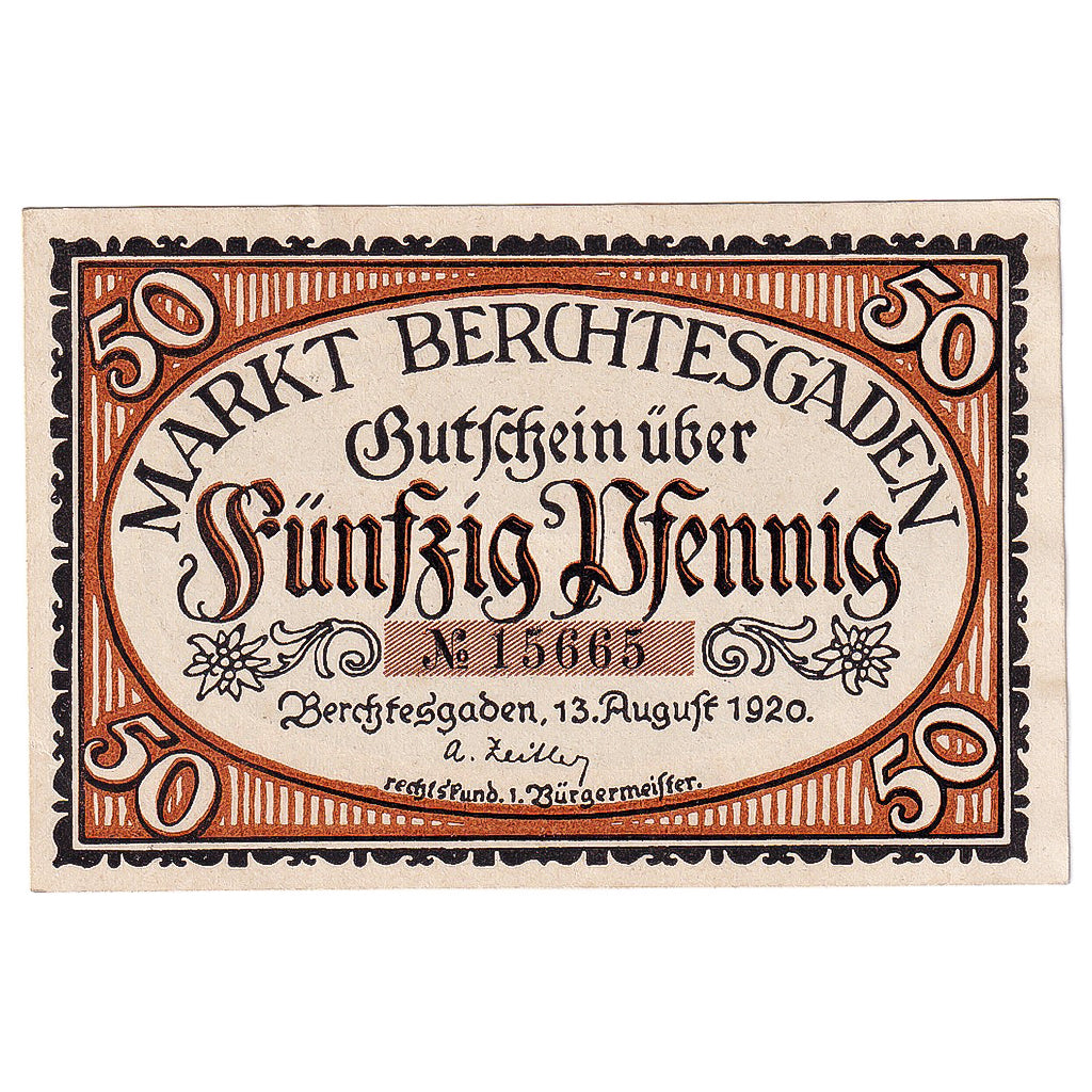 Banknote, Germany, Berchtesgaden, 50 Pfennig, village, 1920 UNC(63) Mehl:76.3a