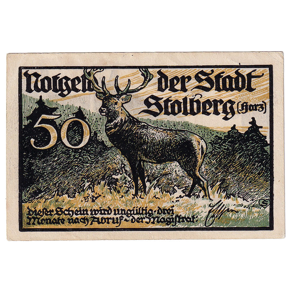 Banknote, Germany, Stolberg, 50 Pfennig, cerf, 1921, UNC(63), Mehl:1273.1