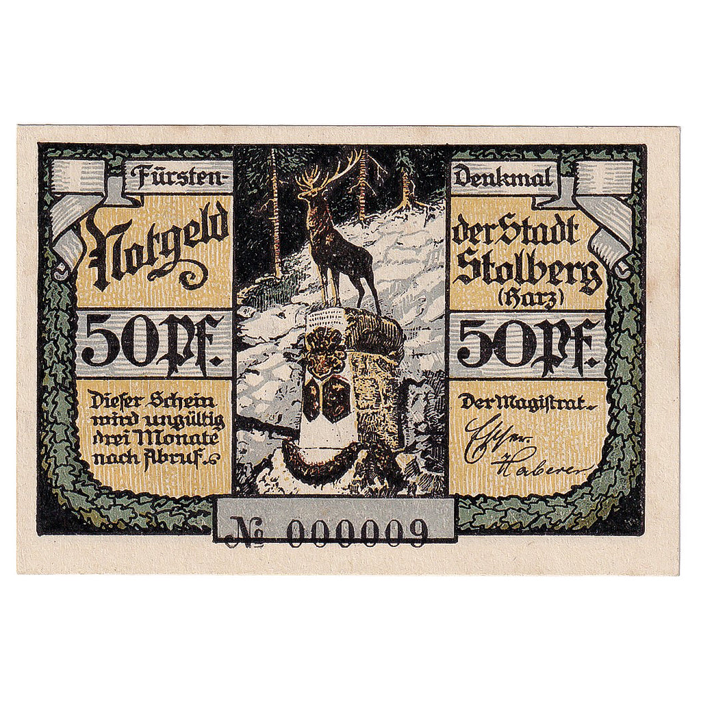 Banknote, Germany, Stolberg, 50 Pfennig, statue, 1921, UNC(63), Mehl:1273.1