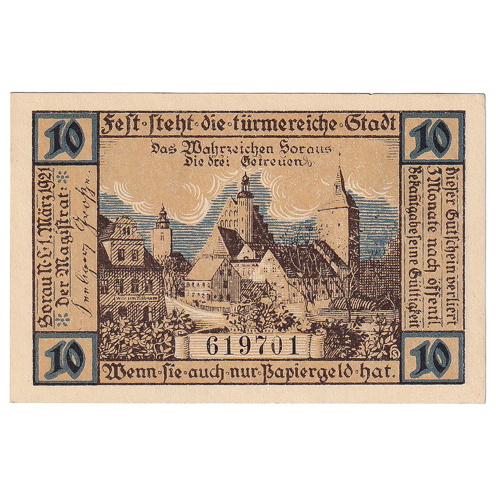 Banknote, Germany, Sorau, 10 Pfennig, village 1921-03-01, UNC(63) Mehl:1247.1a
