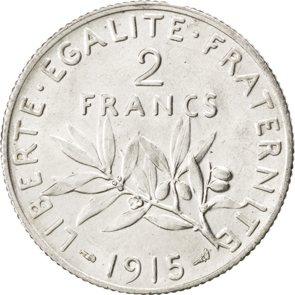 FRANCE, Semeuse, 2 Francs, 1915, Paris, KM #845.1, AU(55-58), Silver, 27,...